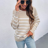 Women's Pullover Knit Sweater Women's Autumn and Winter Striped Sweater Pullover Sweater