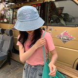 Women Bucket Hat Cowboy Letter Fisherman Sun-Proof