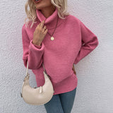Women Pullover Knit Sweater Autumn Sweater Solid Color Polo Collar Split Sweater Women's Top