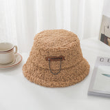 Vintage Check Bucket Hat Letter Lamb Wool Bucket Hat