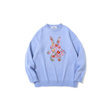 Men Sweater Street Tide Brand Flower Embroidered Sweater Men's Trendy Loose round Neck Sweater