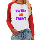 Halloween Costumes Pattern Printed Raglan Color Contrast Long Sleeve T-shirt Women