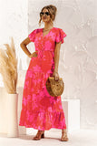 Nine Britton Dress V-neck Flower Print Lace-up Button