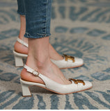 Nude Low Block Heel Square Toe Chunky Heel Internet Celebrity Shallow Mouth