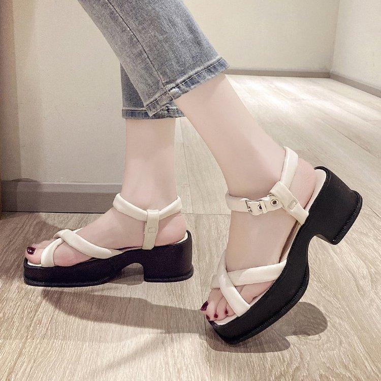 High Heels Slippers Summer Chunky Heel Open Toe with Buckle High Heel Roman Style Shoes