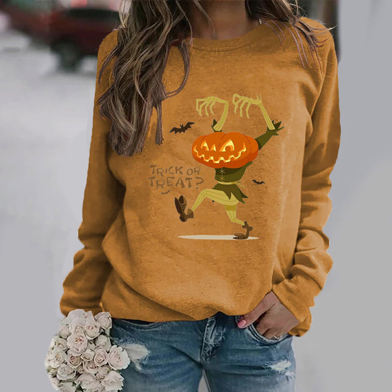Halloween Costumes Halloween Pattern Printing Long Sleeve Crew Neck Sweater Female