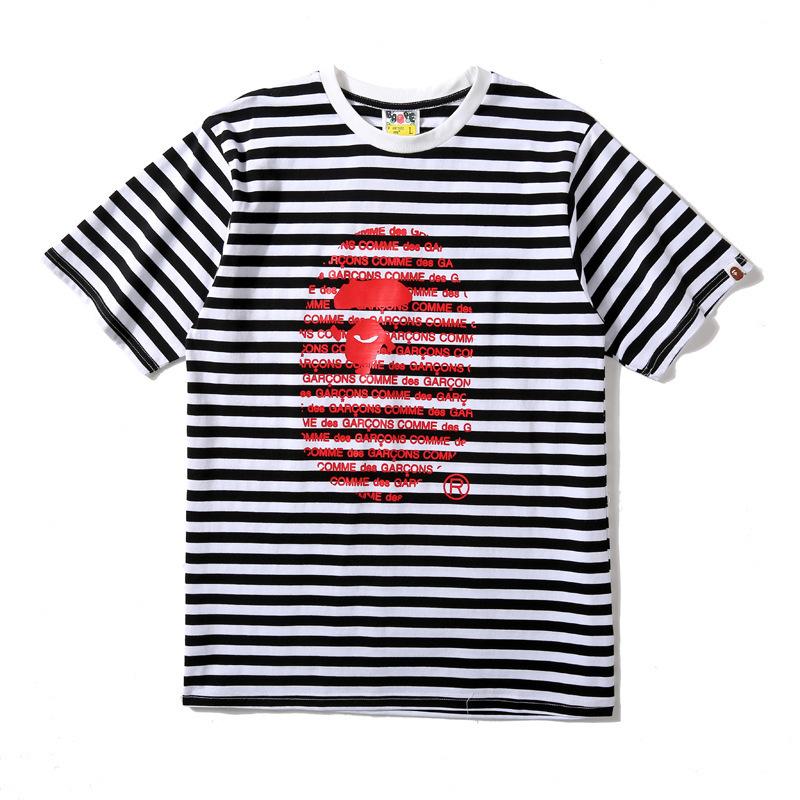 Bathing Ape T Shirt Striped Ape Head Letter Print Short-Sleeve T-shirt
