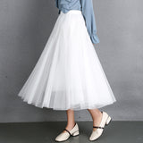 MIDI Mauve Skirt Women's Clothing Mesh Skirt Autumn Middle Fairy Female Dress
