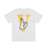 Vlone T Shirt Summer Yellow Big V Rabbit Print Hip Hop Men And Women Casual Short Sleeve T-Shirt