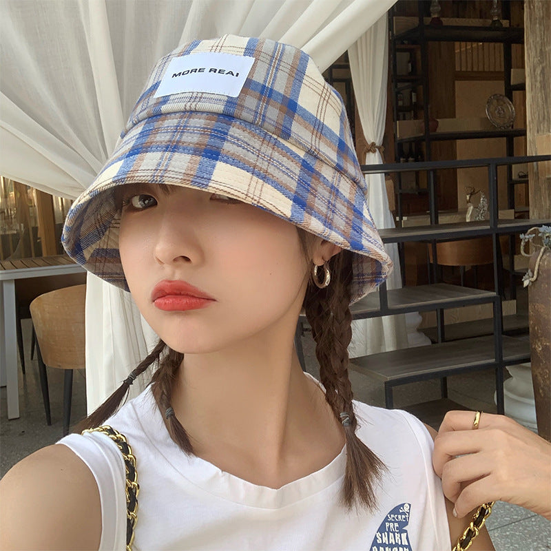 Vintage Check Bucket Hat Plaid Letters Bucket Hat
