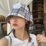 Vintage Check Bucket Hat Plaid Letters Bucket Hat