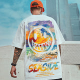 Men T-Shirts Grimace Printed Loose Half Sleeve