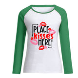 Valentine's Day T Shirts Couples Lip Pattern Loose Long Sleeve T-shirt