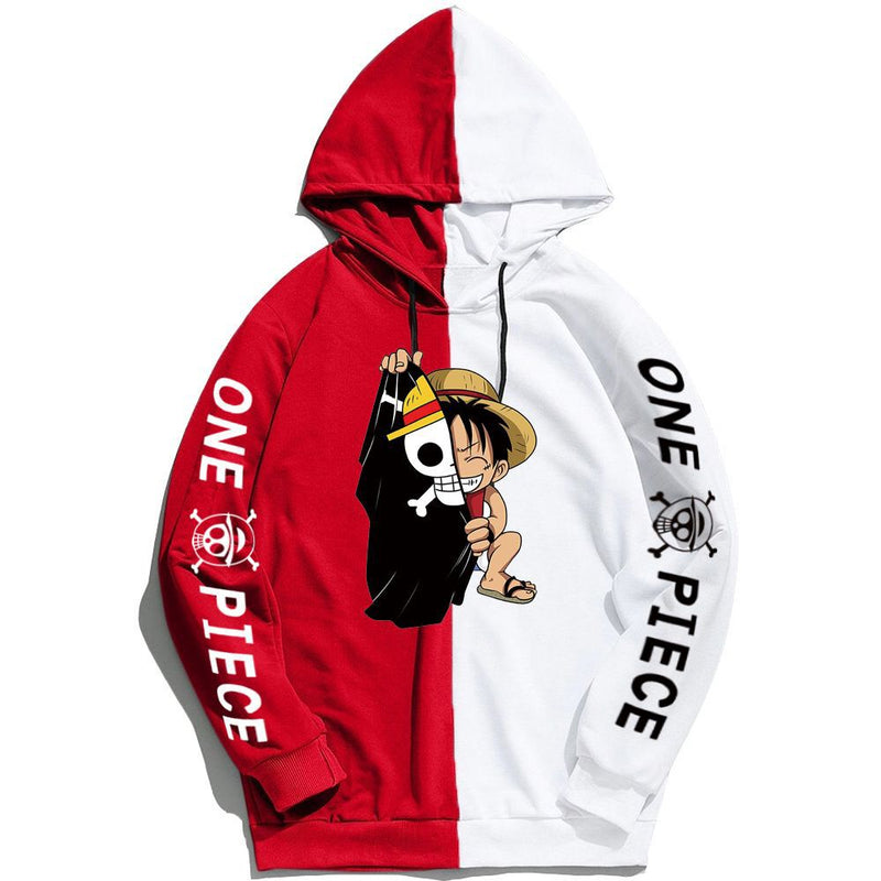 Anime Hoddies Anime Anime One Piece Luffy Printed Sweater Contrast Color Hoodie One Piece