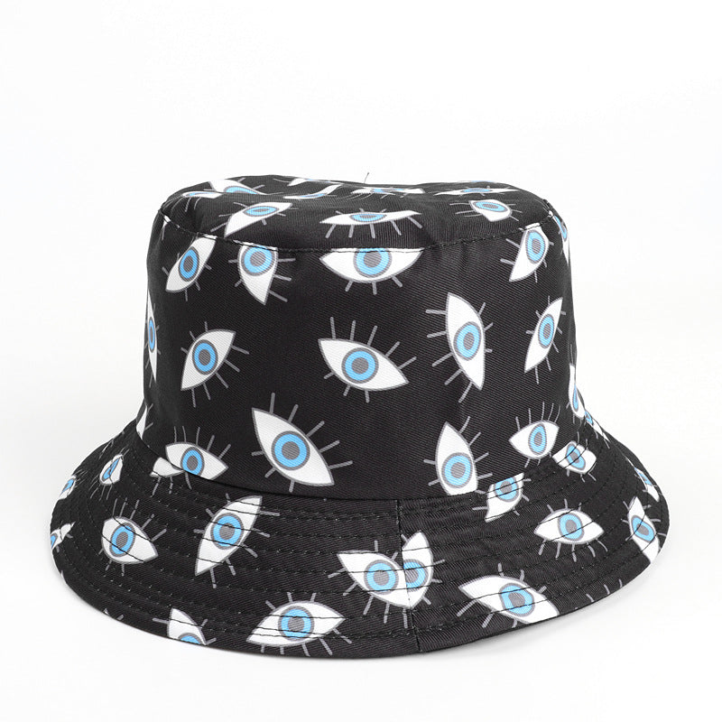 Bucket Hat Fishing Cap Cotton Print Fisherman Hat Cartoon Eye Print Outdoor Leisure