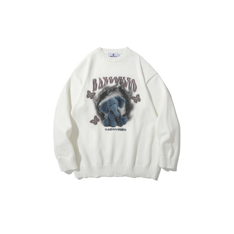 Man Fall Outfits High Street Print Loose Oversize Casual round Neck Sweater Sweater for Men