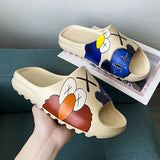 Mens Slide Summer Slippers Men'S Shoes Sesame Street Graffiti Casual Slippers