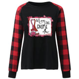 Valentine's Day T Shirt Long Sleeve Plaid Sleeve Valentine's Day Heart Printing T-shirt