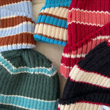 Red Beanie Hat Colorful Striped Woolen Cap Women's Autumn and Winter Casual Knitted Hat