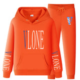Vlone Hoodie & Pants 2 Piece Set Sweatshirt Autumn Print Baggy Coat