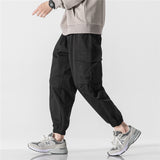 Man Fall Outfis Autumn Simple Solid Color Personalized Pocket Overalls Boys Loose-Fit Tappered Trousers