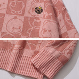 Men Sweater Cartoon Jacquard Plaid Sweater Men's round Neck Sweater Autumn