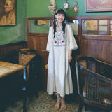 Coachella Music Festival Outfits Embroidered V-neck Loose Flared Sleeve Vintage Dress