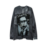 Man Fall Outfits Printed Long-Sleeved T-shirt Men's Retro Oversize Gradient Autumn and Winter Undershirt