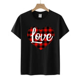 Valentine's Day T Shirt Love Letter Color Plaid Printed Pullover Short Sleeve Women's T-shirt
