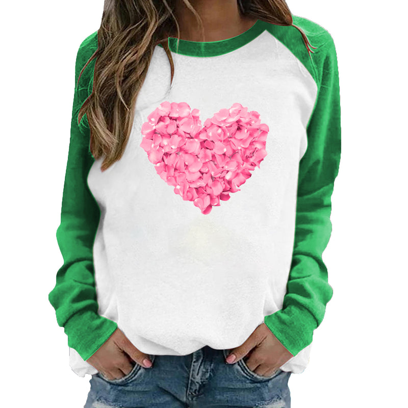 Valentine's Day T Shirt Petals Heart Printing Women's Tops Loose Casual