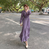 Gypsy Style Dresses Polka Dot Chiffon V-neck Overknee Long
