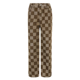 Julia Fox Low Rise Jeans Slim Fit Casual Brown Plaid