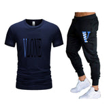 Vlone T Shirts & Pants 2 Piece Set Men'S Suit Summer T-Shirt Short Sleeve Trousers Sports And Leisure
