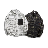Man Fall Outfis Autumn Clothing Street Hip-Hop Creative Full Printed Contrast Color Pocket Shirt Boys Loose Top