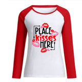 Valentine's Day T Shirts Couples Lip Pattern Loose Long Sleeve T-shirt