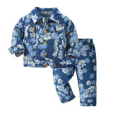 Children Jean Jackets Spring Flower Denim Jacket Two-Piece Set