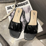 Women Open Toe Sandals Flats Summer Slippers Flat Heel Pleated Word Fashion Outdoor Slippers