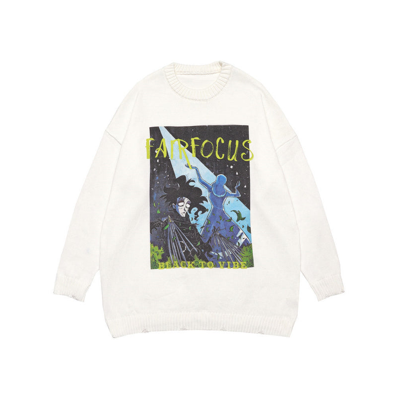 Men Sweater Cartoon Devil Print Knitwear Men's Pullover