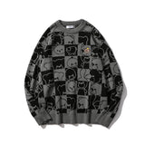 Men Sweater Cartoon Jacquard Plaid Sweater Men's round Neck Sweater Autumn