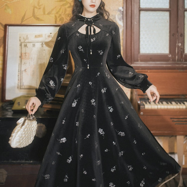 Coachella Music Festival Outfits Vintage Black Cheongsam Dress
