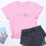 Valentine's Day T Shirt ECG Heart-Shaped Rhinestone Summer Large Size Top