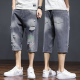 Men Jorts Boys Ripped Letter Print Printed Middle Pants