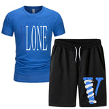 Vlone T Shirts & Shorts 2 Piece Set Men 'S Summer Printed Sports Short-Sleeved T-Shirt Set