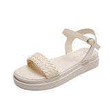 Women Open Toe Sandals Flats Platform Summer Fashion Woven Open Toe Casual Sandals with Buckle
