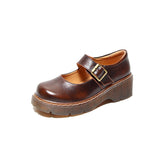 Mary Jane Shoes Summer Buckle Height-Increasing Leather Shoes Women