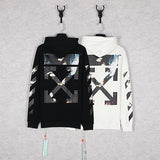 Off White Hoodie With Arrow Print Men'S Zipper Casual Comfortable Cotton Long Sleeve Owt
