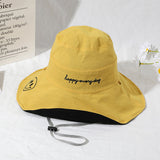 Women Bucket Hat Double-Sided Fisherman Big Brim Sun Protection Sunshade