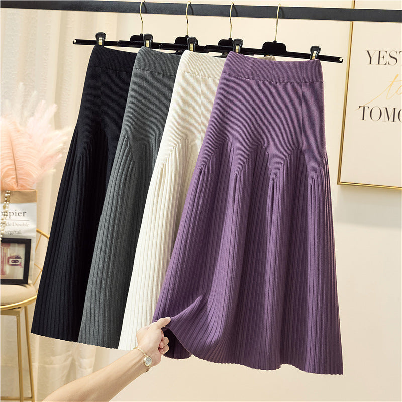 MIDI Mauve Skirt Knitted Skirt Women's Season Pleated Skirt