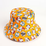 Bucket Hat Fishing Cap Cotton Print Fisherman Hat Cat and Mouse Cartoon Printed Sun Hat