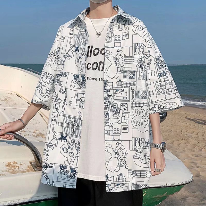 Men's Shirts Cartoon Short Sleeve Shirt Loose